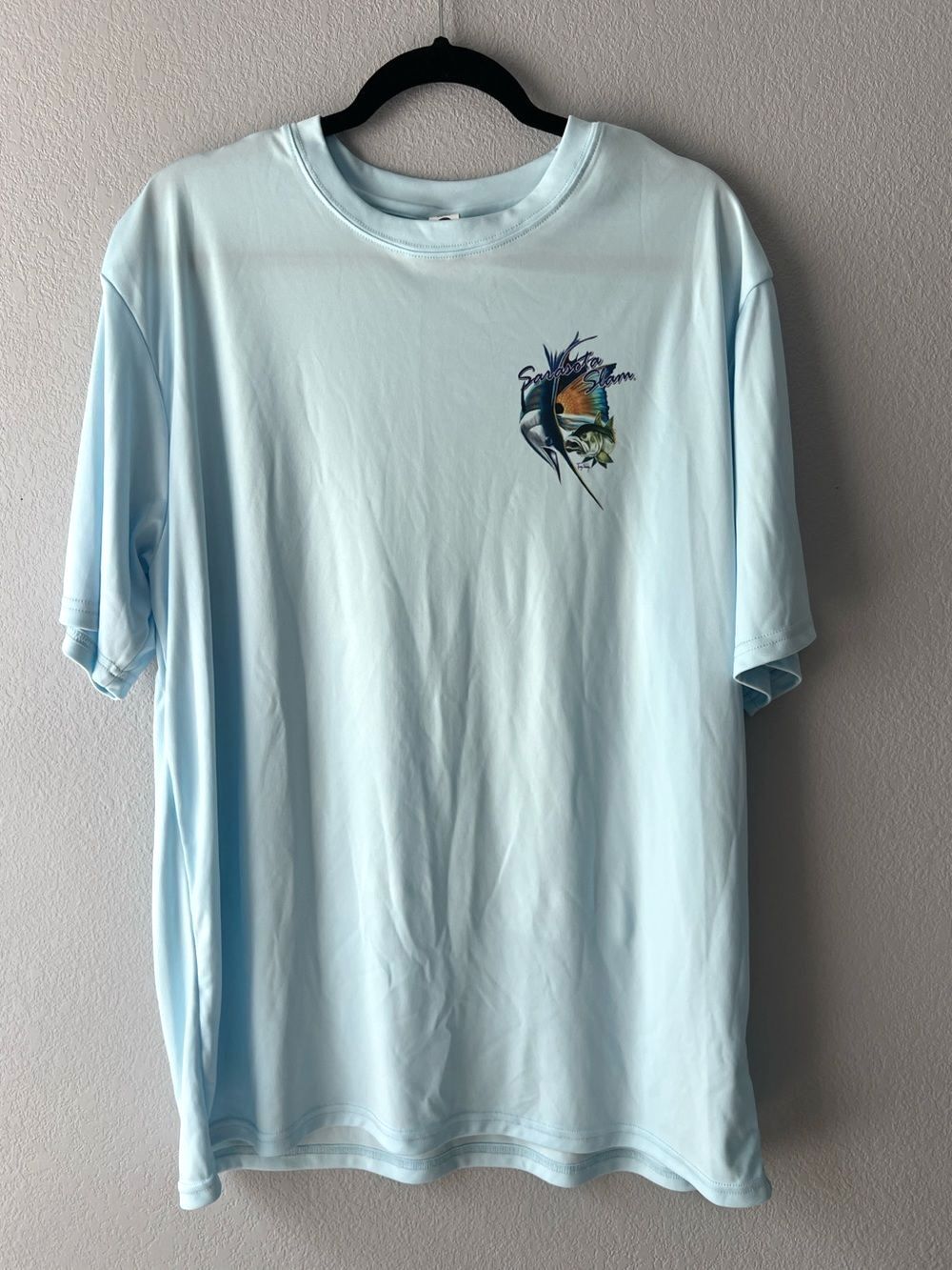 BAW Sarasota Slam Mens XL Fishing Shirt Blue Performance Coastal Fish Graphic